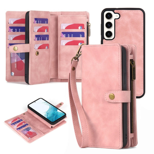 For Samsung Galaxy S22 5G Zipper Wallet Detachable MagSafe Leather Phone Case(Pink) - Galaxy S22 5G Cases by buy2fix | Online Shopping UK | buy2fix