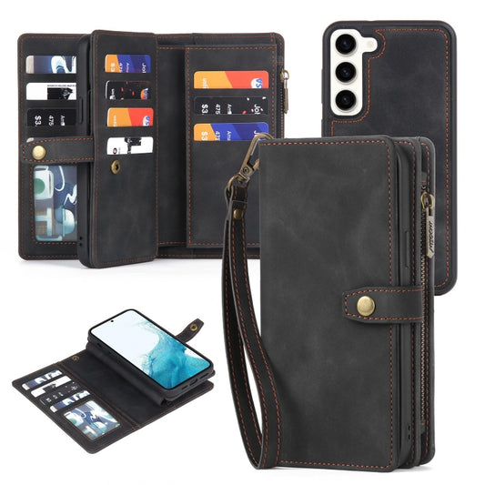 For Samsung Galaxy S22 5G Zipper Wallet Detachable MagSafe Leather Phone Case(Black) - Galaxy S22 5G Cases by buy2fix | Online Shopping UK | buy2fix