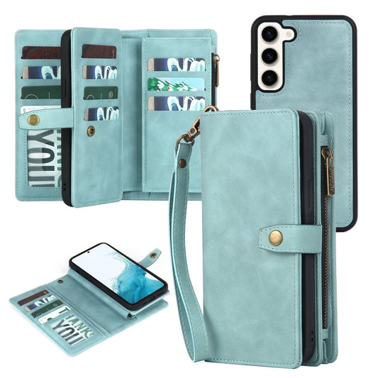 For Samsung Galaxy S22+ 5G Zipper Wallet Detachable MagSafe Leather Phone Case(Blue) - Galaxy S22+ 5G Cases by buy2fix | Online Shopping UK | buy2fix