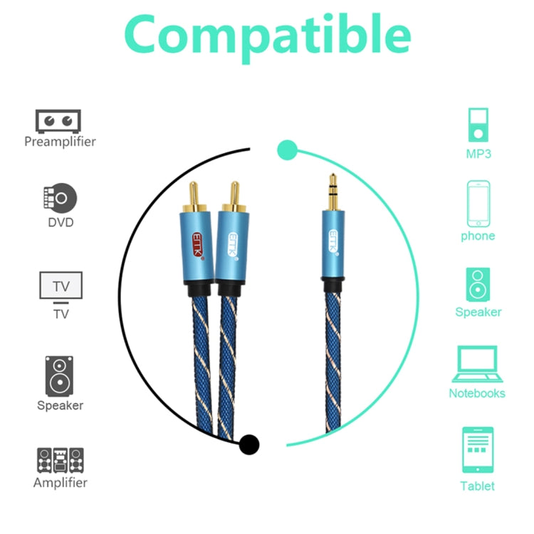 EMK 3.5mm Jack Male to 2 x RCA Male Gold Plated Connector Speaker Audio Cable, Cable Length:2m(Dark Blue) - Audio Optical Cables by EMK | Online Shopping UK | buy2fix