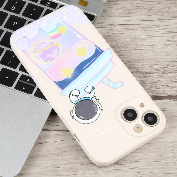 For iPhone 14 Milk Tea Astronaut Pattern Liquid Silicone Phone Case(Ivory White) - iPhone 14 Cases by buy2fix | Online Shopping UK | buy2fix