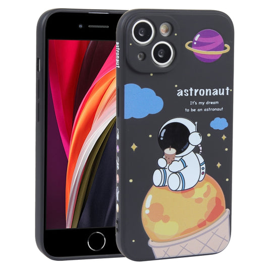 For iPhone SE 2022 / SE 2020 / 8 / 7 Milk Tea Astronaut Pattern Liquid Silicone Phone Case(Ivory Black) - iPhone SE 2022 / 2020 / 8 / 7 Cases by buy2fix | Online Shopping UK | buy2fix