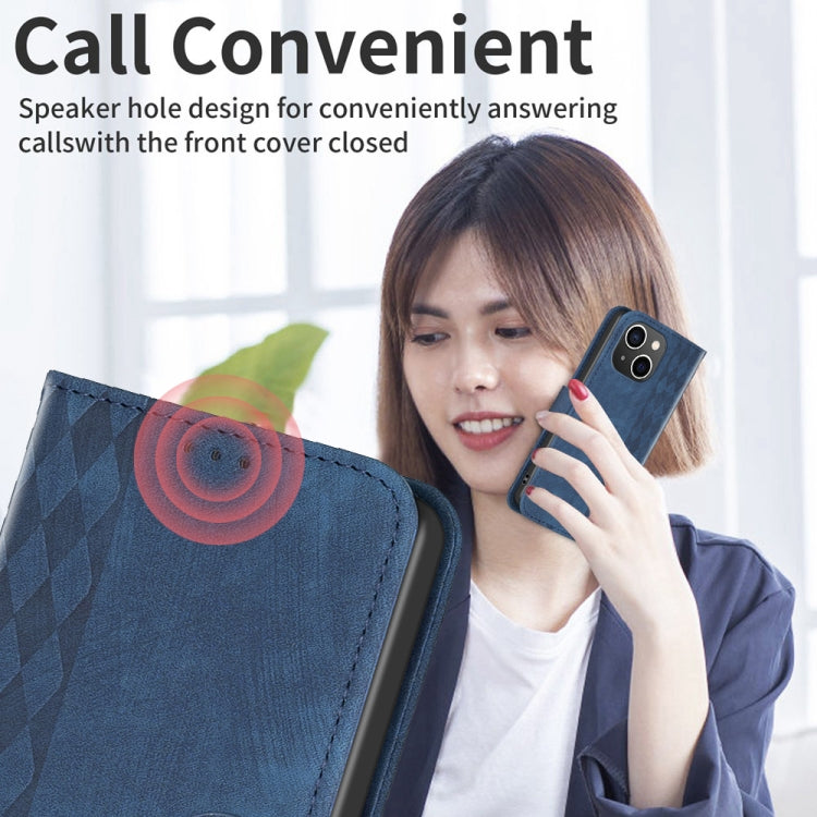 For iPhone 15 Plus Plaid Embossed Leather Phone Case(Blue) - iPhone 15 Plus Cases by buy2fix | Online Shopping UK | buy2fix