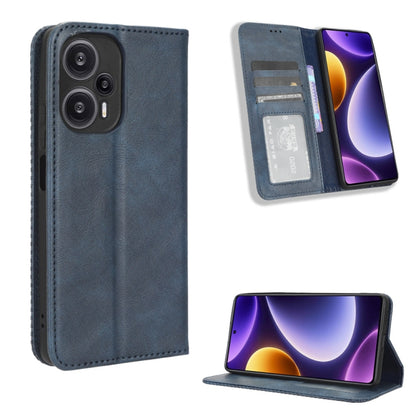 For Xiaomi Poco F5 5G / Redmi Note12 Turbo 5G Magnetic Buckle Retro Texture Leather Phone Case(Blue) - Xiaomi Cases by buy2fix | Online Shopping UK | buy2fix