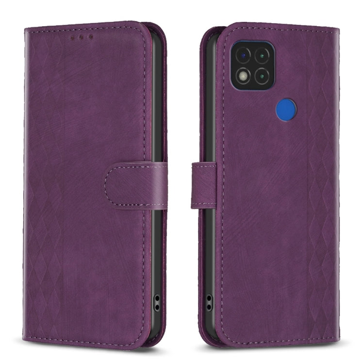 For Xiaomi Redmi 9C Plaid Embossed Leather Phone Case(Purple) - Xiaomi Cases by buy2fix | Online Shopping UK | buy2fix