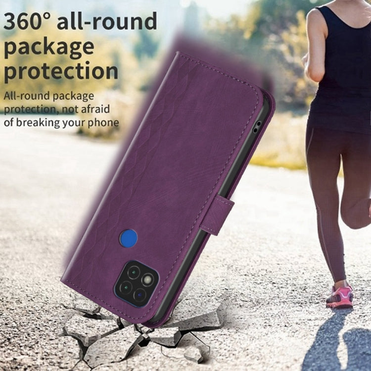 For Xiaomi Redmi 9C Plaid Embossed Leather Phone Case(Purple) - Xiaomi Cases by buy2fix | Online Shopping UK | buy2fix