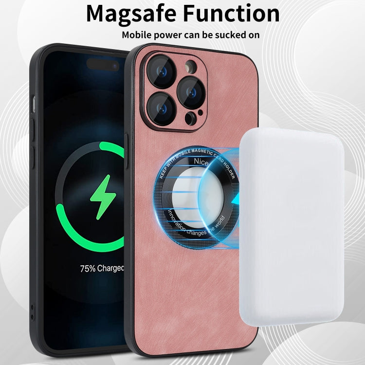 For iPhone 14 Skin Feel Leather MagSafe Magnetic Phone Case(Pink) - iPhone 14 Cases by buy2fix | Online Shopping UK | buy2fix