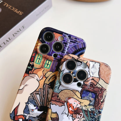 For iPhone 12 Pro Precise Hole Oil Painting Pattern PC Phone Case(Edifice) - iPhone 12 / 12 Pro Cases by buy2fix | Online Shopping UK | buy2fix