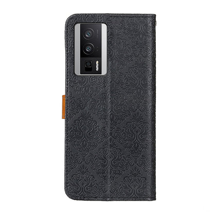 For Xiaomi Poco F5 Pro/Redmi K60/K60 Pro European Floral Embossed Flip Leather Phone Case(Black) - Xiaomi Cases by buy2fix | Online Shopping UK | buy2fix