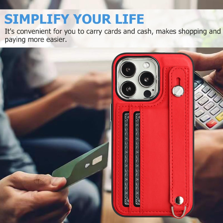 For iPhone 13 Pro Shockproof Leather Phone Case with Wrist Strap(Red) - iPhone 13 Pro Cases by buy2fix | Online Shopping UK | buy2fix