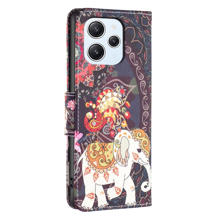 For Xiaomi Redmi 12 4G Colored Drawing Pattern Leather Phone Case(Flowers Elephant) - Xiaomi Cases by buy2fix | Online Shopping UK | buy2fix