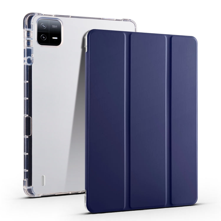 For Xiaomi Pad 6 / 6 Pro 3-fold Clear TPU Smart Leather Tablet Case with Pen Slot(Dark Blue) -  by buy2fix | Online Shopping UK | buy2fix