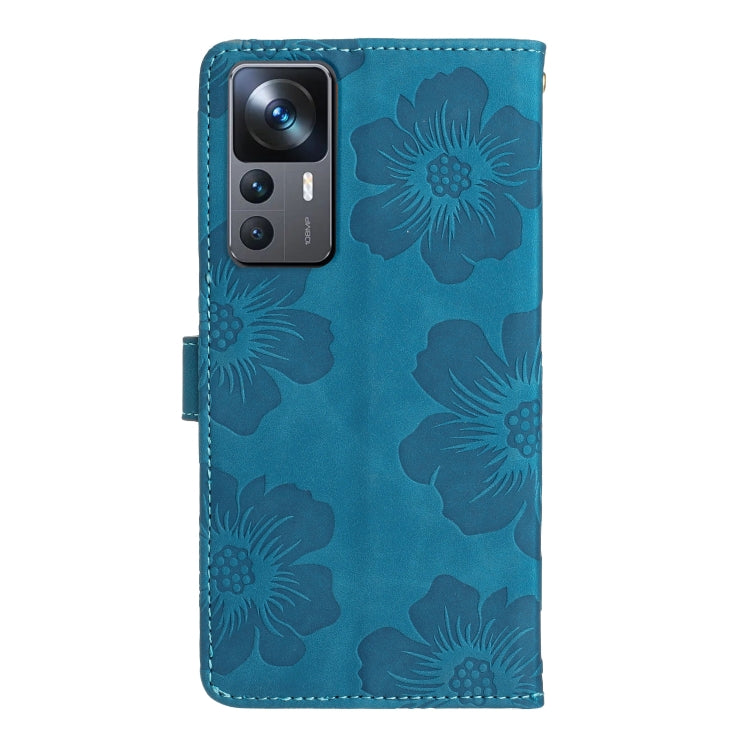 For Xiaomi 12T  / 12T Pro Flower Embossing Pattern Leather Phone Case(Blue) - Xiaomi Cases by buy2fix | Online Shopping UK | buy2fix
