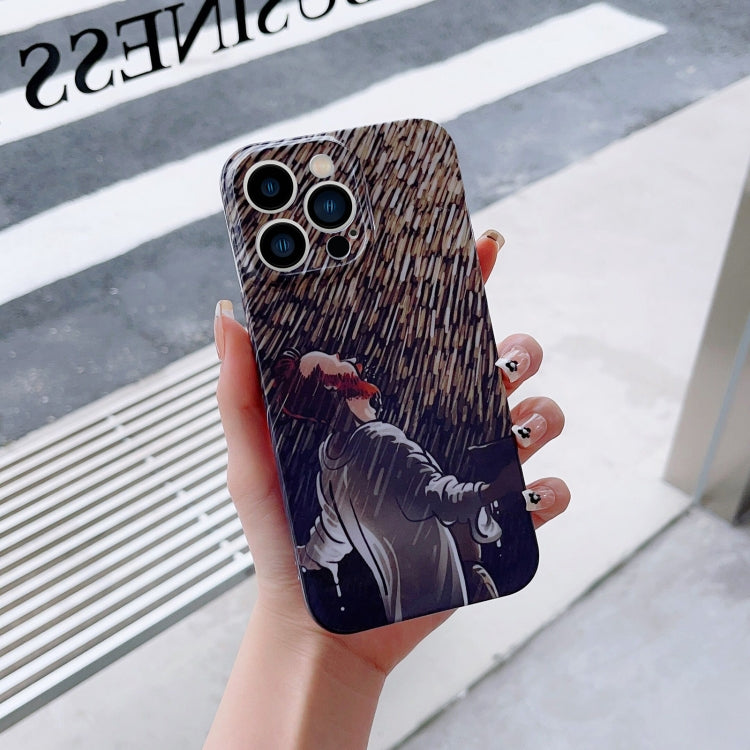 For iPhone 14 Pro Max Precise Hole Oil Painting Pattern PC Phone Case(Rain) - iPhone 14 Pro Max Cases by buy2fix | Online Shopping UK | buy2fix