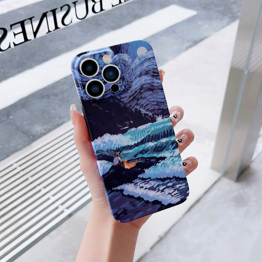 For iPhone SE 2022 / 2020 / 8 / 7 Precise Hole Oil Painting Pattern PC Phone Case(Sea Wave) - iPhone SE 2022 / 2020 / 8 / 7 Cases by buy2fix | Online Shopping UK | buy2fix