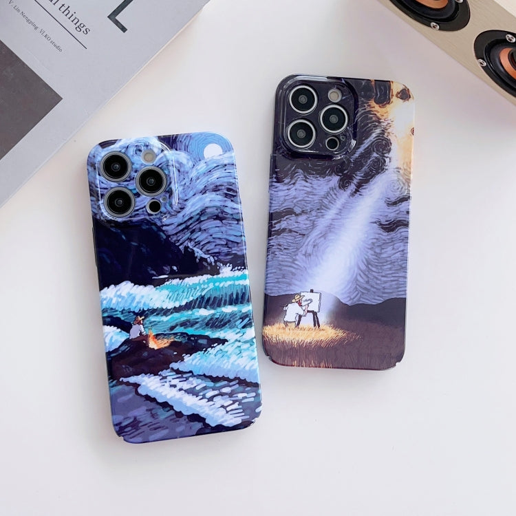 For iPhone 12 Pro Max Precise Hole Oil Painting Pattern PC Phone Case(Sunset) - iPhone 12 Pro Max Cases by buy2fix | Online Shopping UK | buy2fix