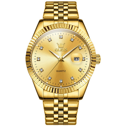 OLEVS 5526 Men Diamond Set Luminous Waterproof Quartz Watch(Gold) - Metal Strap Watches by OLEVS | Online Shopping UK | buy2fix