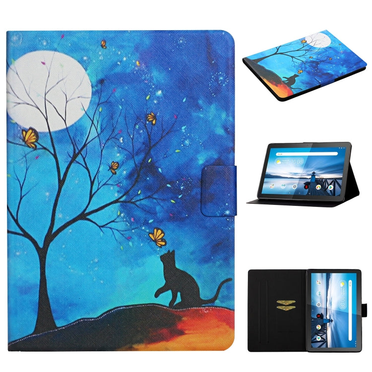 For Lenovo Tab M10 X605F X505 Colored Drawing Pattern Horizontal Flip Leather Case with Holder & Card Slots(Moonlight Cat) - Mobile Accessories by buy2fix | Online Shopping UK | buy2fix