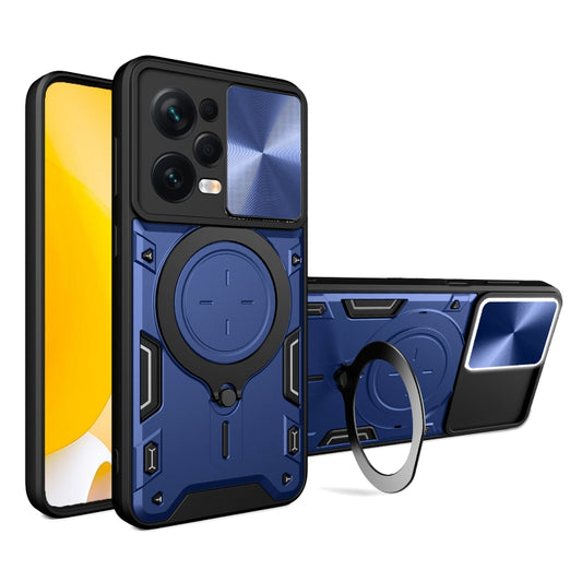 For Xiaomi Redmi Note 12 Pro 5G CD Texture Sliding Camshield Magnetic Holder Phone Case(Blue) - Note 12 Pro Cases by buy2fix | Online Shopping UK | buy2fix