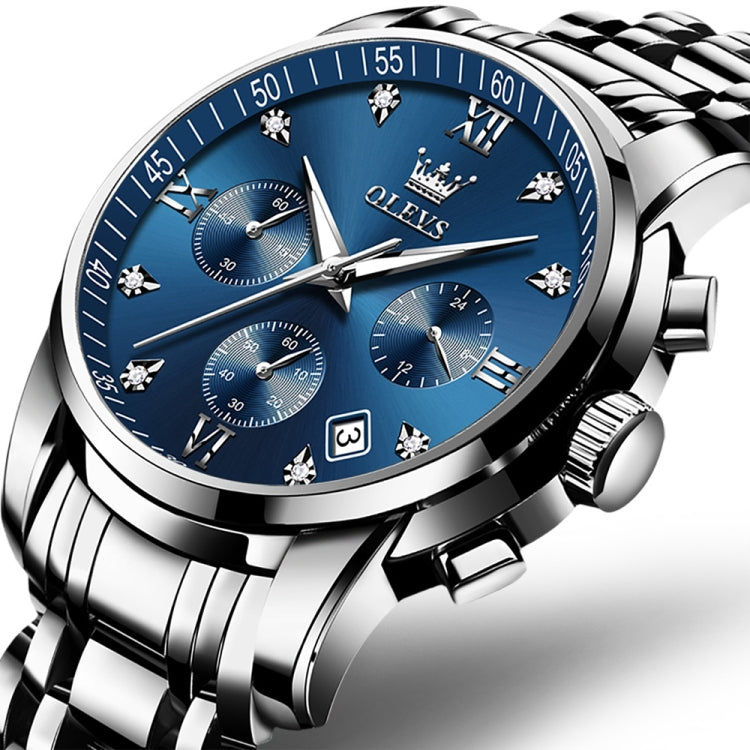 OLEVS 2858 Men Multifunctional Business Waterproof Quartz Watch(Blue) - Metal Strap Watches by OLEVS | Online Shopping UK | buy2fix