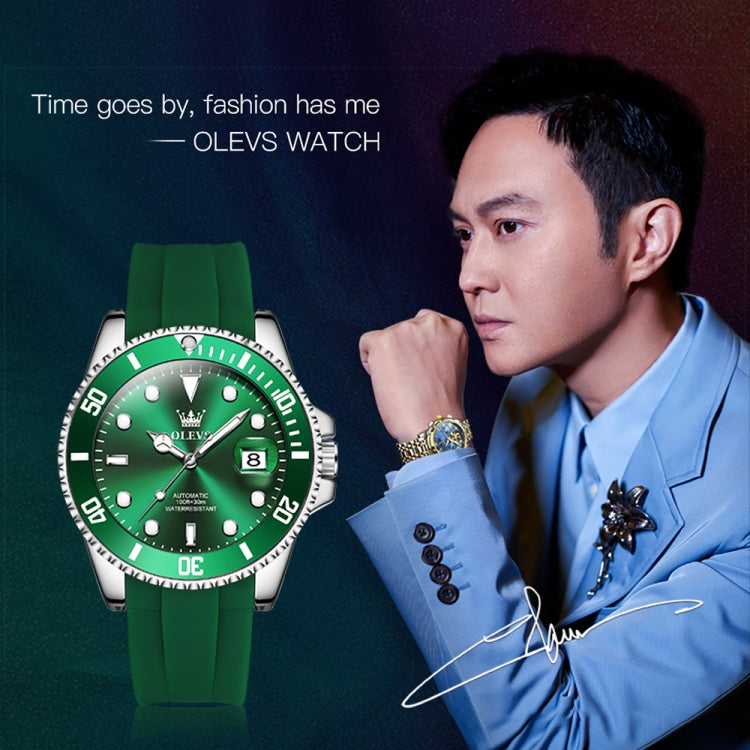 OLEVS 6650 Men Luminous Waterproof Silicone Strap Mechanical Watch(Green) - Silicone Strap Watches by OLEVS | Online Shopping UK | buy2fix