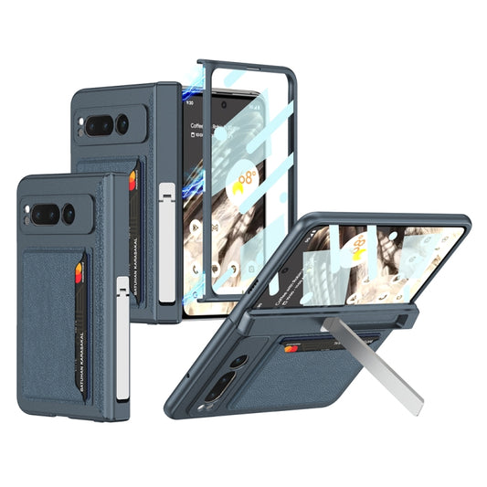 For Google Pixel Fold GKK Integrated Fold Hinge Full Coverage Phone Case with Card Bag(Blue) - Google Cases by GKK | Online Shopping UK | buy2fix