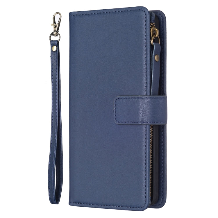 For iPhone 15 9 Card Slots Zipper Wallet Leather Flip Phone Case(Blue) - iPhone 15 Cases by buy2fix | Online Shopping UK | buy2fix