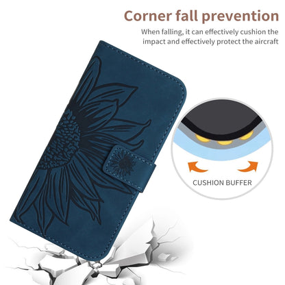 For iPhone 15 Skin Feel Sun Flower Embossed Flip Leather Phone Case with Lanyard(Inky Blue) - iPhone 15 Cases by buy2fix | Online Shopping UK | buy2fix