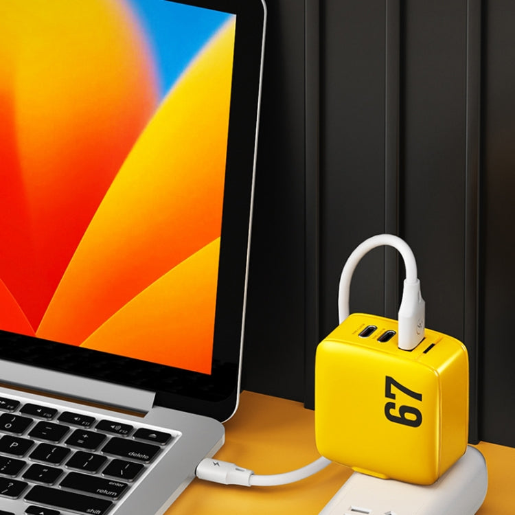 WK WP-U141 67W USB+Double USB-C / Type-C GaN Charger, Plug:UK Plug(Yellow) - USB Charger by WK | Online Shopping UK | buy2fix