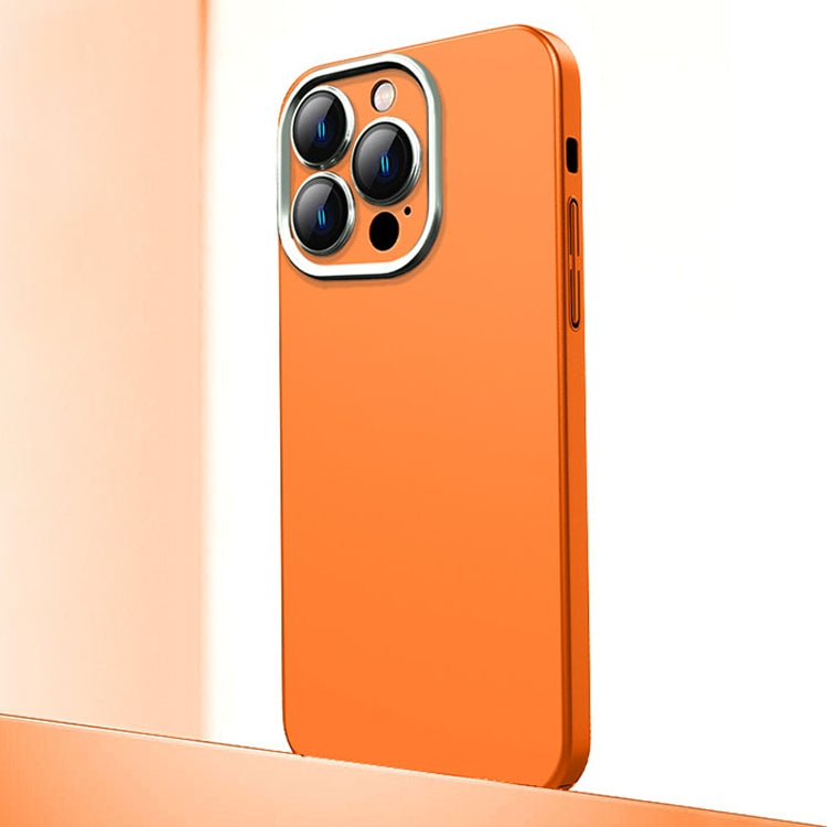 For iPhone 14 Pro Frosted Metal Material Phone Case with Lens Protection(Orange) - iPhone 14 Pro Cases by buy2fix | Online Shopping UK | buy2fix