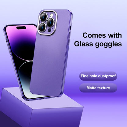 For iPhone 14 Frosted Metal Material Phone Case with Lens Protection(Purple) - iPhone 14 Cases by buy2fix | Online Shopping UK | buy2fix