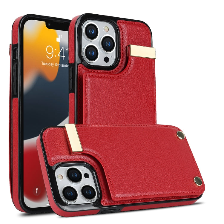 For iPhone 14 Pro Max Metal Buckle Card Slots Phone Case(Red) - iPhone 14 Pro Max Cases by buy2fix | Online Shopping UK | buy2fix