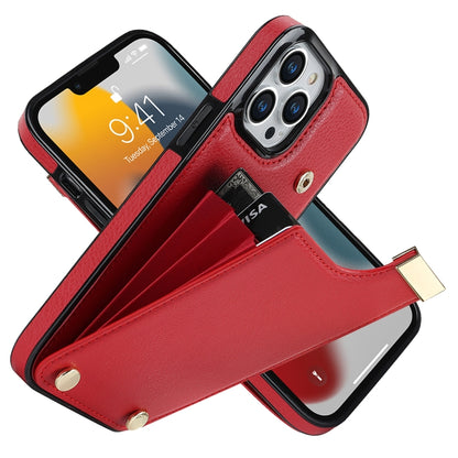 For iPhone 14 Pro Max Metal Buckle Card Slots Phone Case(Red) - iPhone 14 Pro Max Cases by buy2fix | Online Shopping UK | buy2fix