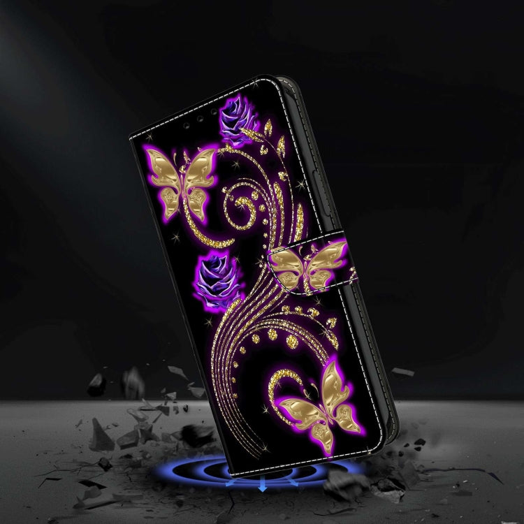 For Xiaomi Redmi Note 9 Pro Crystal 3D Shockproof Protective Leather Phone Case(Purple Flower Butterfly) - Xiaomi Cases by buy2fix | Online Shopping UK | buy2fix