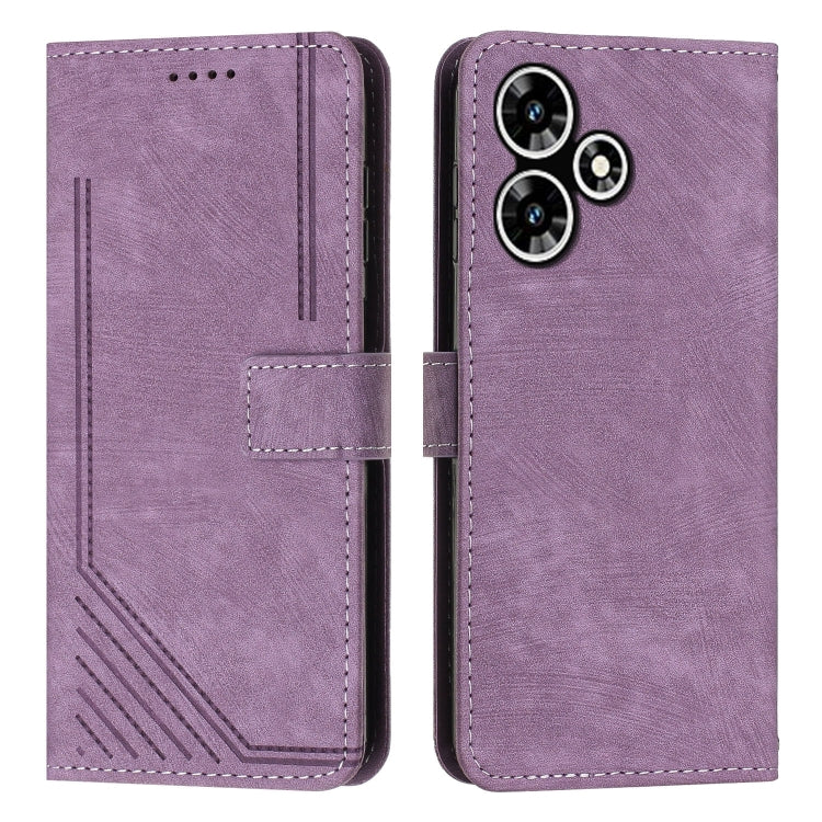For Infinix Hot 30 Skin Feel Stripe Pattern Leather Phone Case with Lanyard(Purple) - Infinix Cases by buy2fix | Online Shopping UK | buy2fix