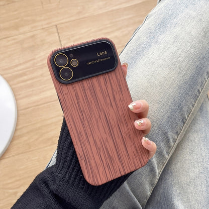 For iPhone 11 Wood Grain TPU Phone Case with Lens Film(Brown) - iPhone 11 Cases by buy2fix | Online Shopping UK | buy2fix