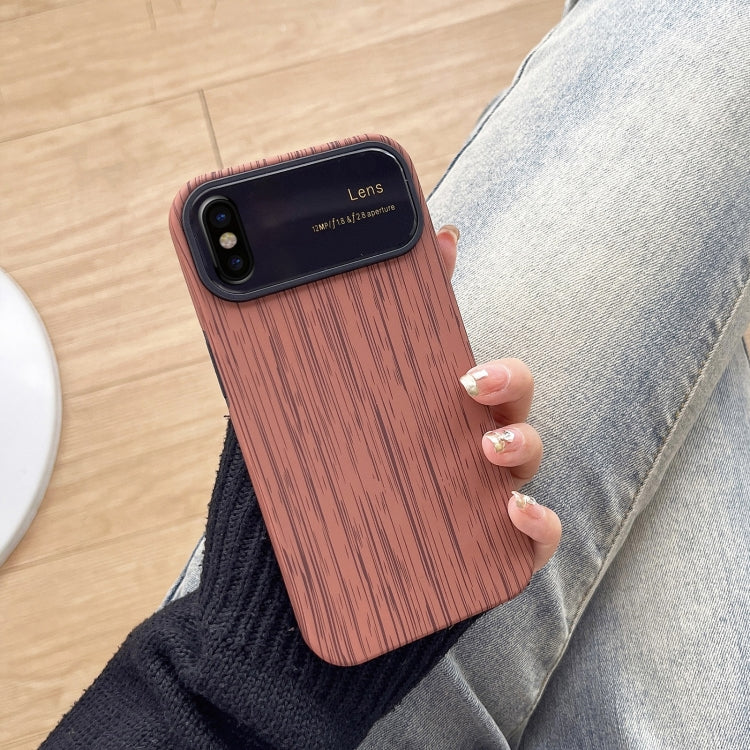 For iPhone X / XS Wood Grain TPU Phone Case with Lens Film(Brown) - More iPhone Cases by buy2fix | Online Shopping UK | buy2fix