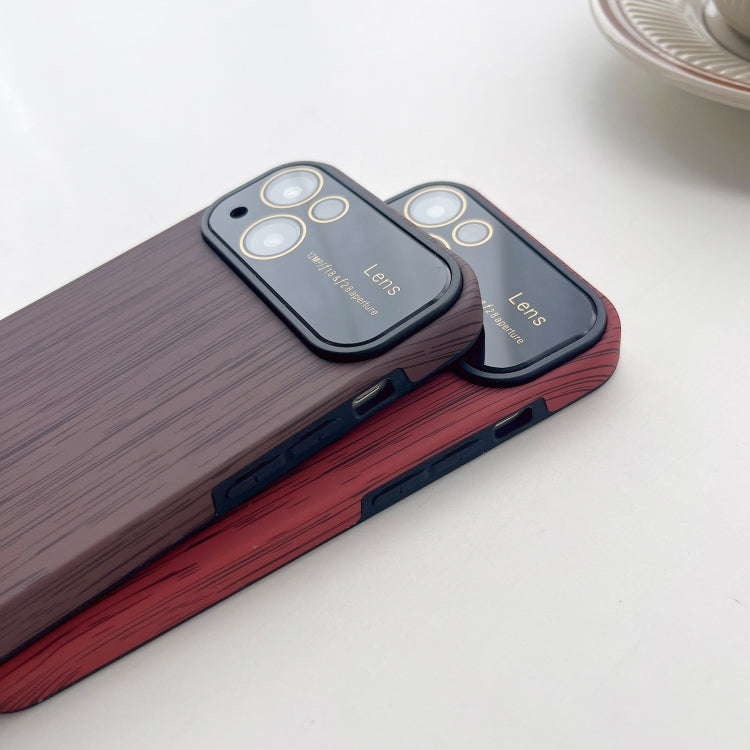 For iPhone 12 Pro Max Wood Grain TPU Phone Case with Lens Film(Red) - iPhone 12 Pro Max Cases by buy2fix | Online Shopping UK | buy2fix