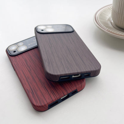 For iPhone 11 Wood Grain TPU Phone Case with Lens Film(Beige) - iPhone 11 Cases by buy2fix | Online Shopping UK | buy2fix