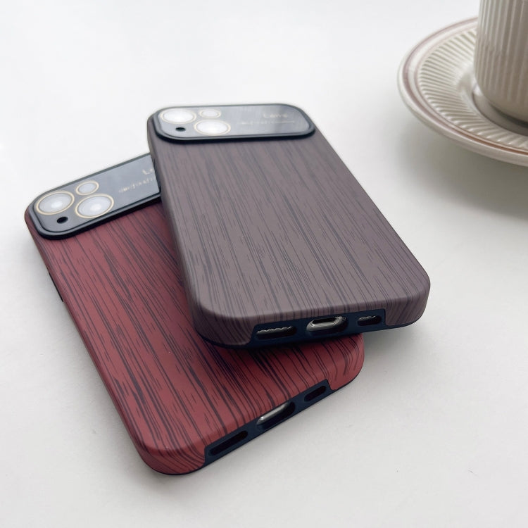 For iPhone 11 Wood Grain TPU Phone Case with Lens Film(Red) - iPhone 11 Cases by buy2fix | Online Shopping UK | buy2fix