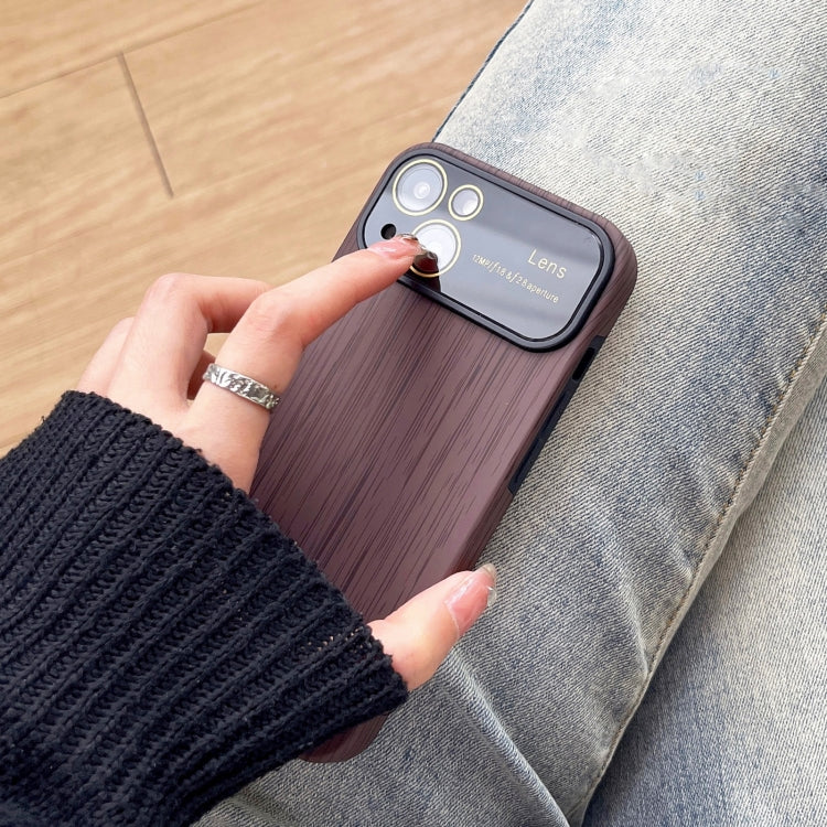 For iPhone 11 Wood Grain TPU Phone Case with Lens Film(Brown) - iPhone 11 Cases by buy2fix | Online Shopping UK | buy2fix