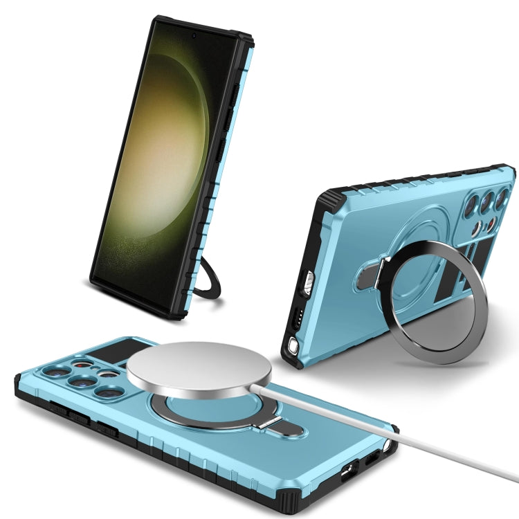 For Samsung Galaxy S23 Ultra 5G MagSafe Magnetic Holder Phone Case(Light Blue) - Galaxy S23 Ultra 5G Cases by buy2fix | Online Shopping UK | buy2fix