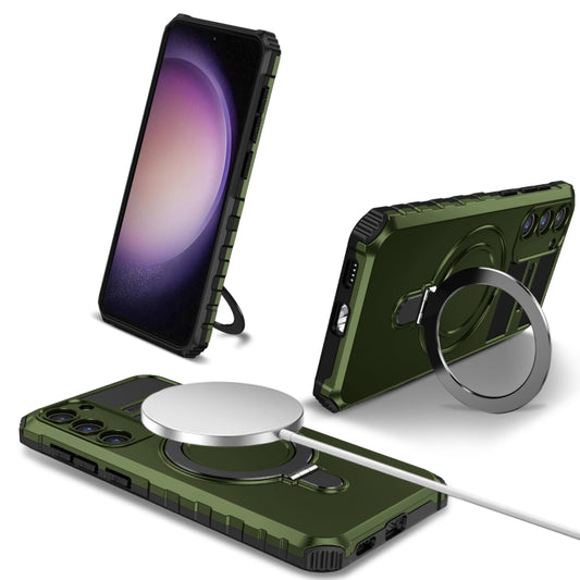 For Samsung Galaxy S23 5G MagSafe Magnetic Holder Phone Case(Green) - Galaxy S23 5G Cases by buy2fix | Online Shopping UK | buy2fix