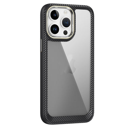 For iPhone 12 Pro Max Carbon Fiber Transparent Back Panel Phone Case(Black + Transparent Black) - iPhone 12 Pro Max Cases by buy2fix | Online Shopping UK | buy2fix