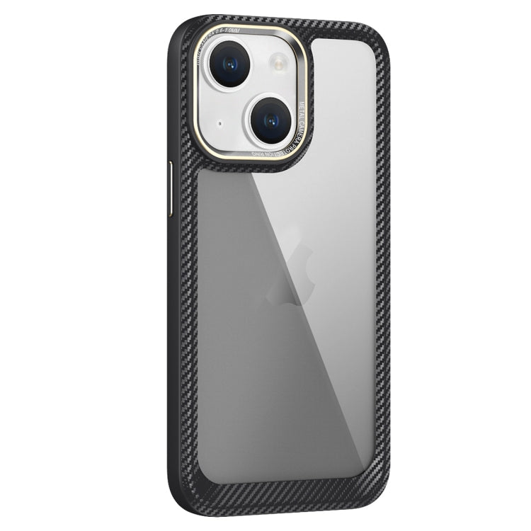 For iPhone 14 Carbon Fiber Transparent Back Panel Phone Case(Black + Transparent Black) - iPhone 14 Cases by buy2fix | Online Shopping UK | buy2fix