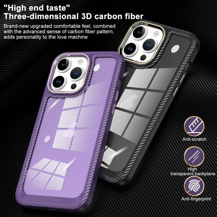 For iPhone 14 Carbon Fiber Transparent Back Panel Phone Case(Black + Transparent Black) - iPhone 14 Cases by buy2fix | Online Shopping UK | buy2fix