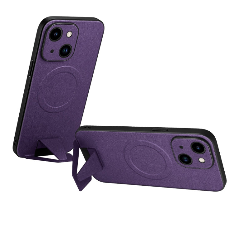 For iPhone 14 Plus SULADA Folding Holder Lambskin Texture MagSafe Phone Case(Purple) - iPhone 14 Plus Cases by SULADA | Online Shopping UK | buy2fix