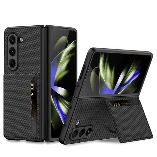 For Samsung Galaxy Z Fold5 GKK Ultra-thin Leather Phone Case with Card Slots(Carbon Fiber Texture) - Galaxy Z Fold5 Cases by GKK | Online Shopping UK | buy2fix