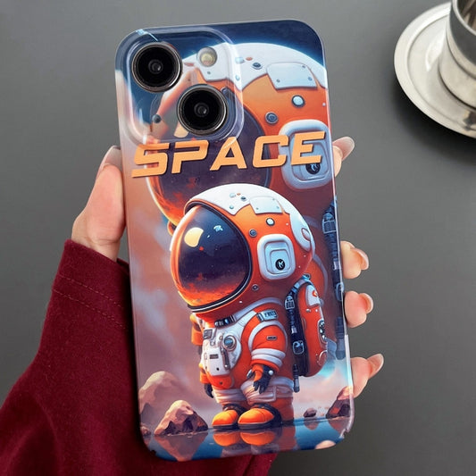 For iPhone 15 Plus Painted Pattern Precise Hole PC Phone Case(Orange Astronaut) - iPhone 15 Plus Cases by buy2fix | Online Shopping UK | buy2fix