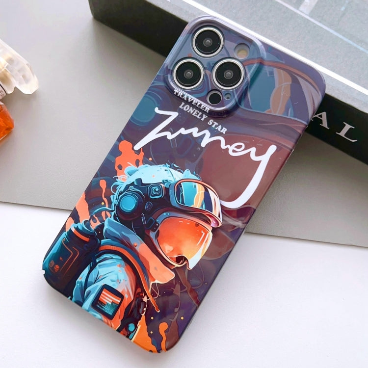 For iPhone 15 Pro Max Painted Pattern Precise Hole PC Phone Case(Orange Paint Astronaut) - iPhone 15 Pro Max Cases by buy2fix | Online Shopping UK | buy2fix